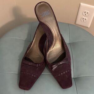 Audrey Brooke Plum Mules with Bow Detail